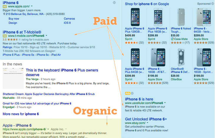 paid vs organic listings - منظور از بازاریابی SEO چیست؟